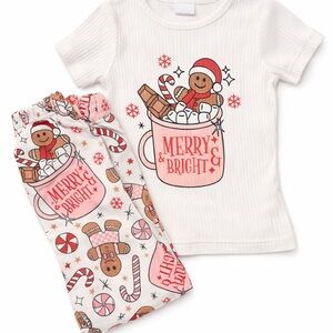 Festive Kids Pajama Set - White and Pink